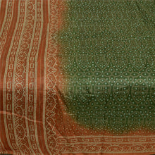 Load image into Gallery viewer, Sanskriti Vintage Sarees Green/Brown Bandhani Print Pure Silk Sari Craft Fabric
