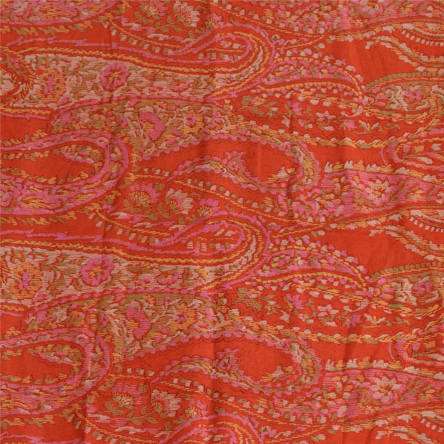 Sanskriti Vintage Sarees Indian Orange Printed 100% Pure Silk Sari Craft Sustainable Fabric
