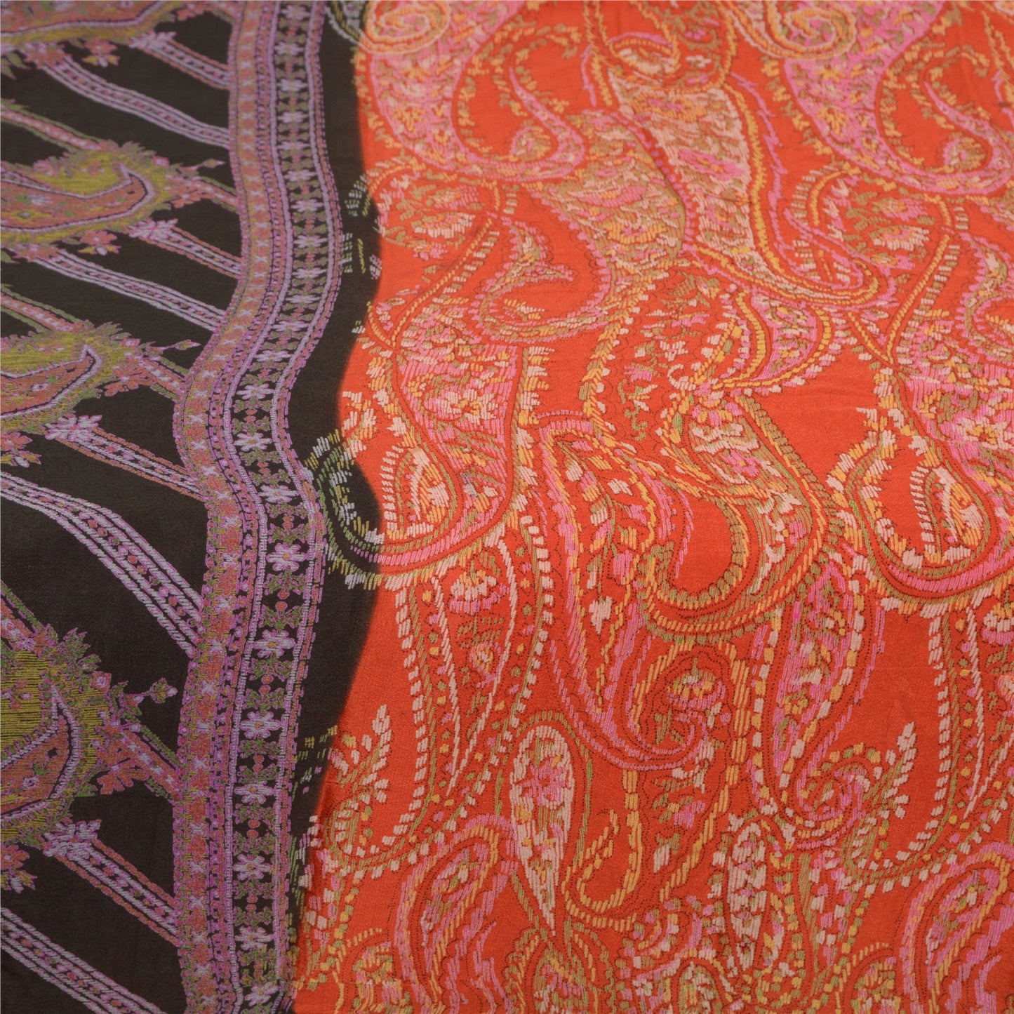 Sanskriti Vintage Sarees Indian Orange Printed 100% Pure Silk Sari Craft Sustainable Fabric