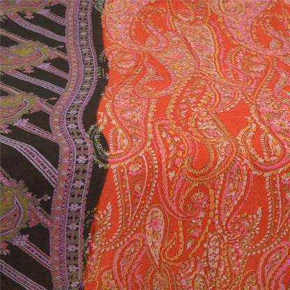 Sanskriti Vintage Sarees Indian Orange Printed 100% Pure Silk Sari Craft Sustainable Fabric