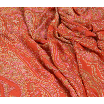Sanskriti Vintage Sarees Indian Orange Printed 100% Pure Silk Sari Craft Sustainable Fabric