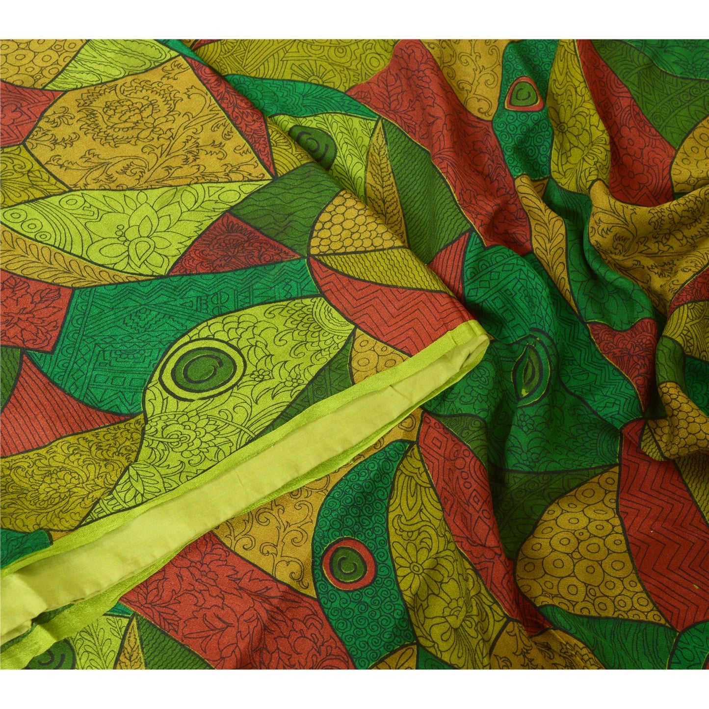 Sanskriti Vintage Sarees Indian Multi 100% Pure Silk Printed Sari Craft Sustainable Fabric