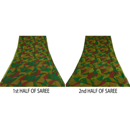 Sanskriti Vintage Sarees Indian Multi 100% Pure Silk Printed Sari Craft Sustainable Fabric