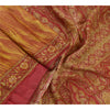 Sanskriti Vintage Sarees Red/Yellow Pure Silk Printed Sari Soft 5yd Craft Sustainable Fabric
