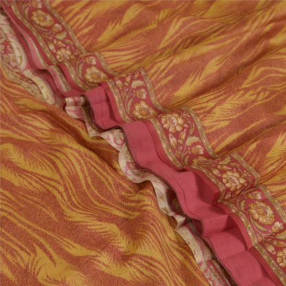 Sanskriti Vintage Sarees Red/Yellow Pure Silk Printed Sari Soft 5yd Craft Sustainable Fabric