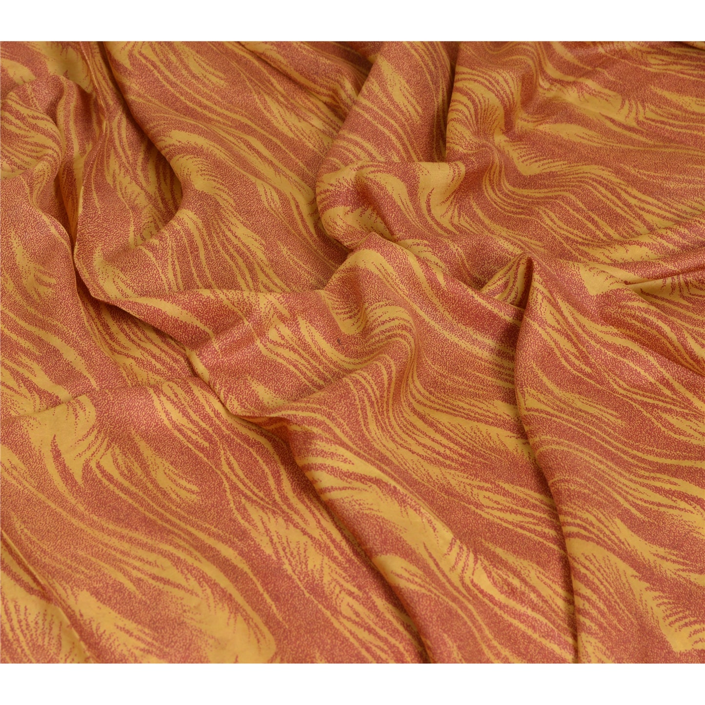 Sanskriti Vintage Sarees Red/Yellow Pure Silk Printed Sari Soft 5yd Craft Sustainable Fabric