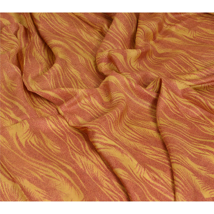 Sanskriti Vintage Sarees Red/Yellow Pure Silk Printed Sari Soft 5yd Craft Sustainable Fabric