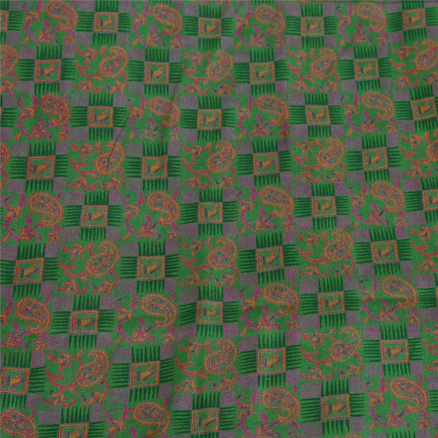 Sanskriti Vintage Sarees Indian Green 100% Pure Silk Printed Sari Craft Sustainable Fabric