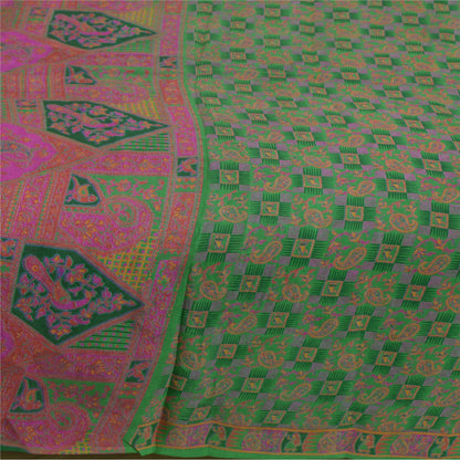 Sanskriti Vintage Sarees Indian Green 100% Pure Silk Printed Sari Craft Sustainable Fabric