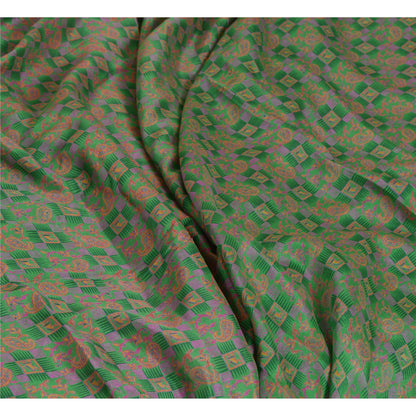 Sanskriti Vintage Sarees Indian Green 100% Pure Silk Printed Sari Craft Sustainable Fabric