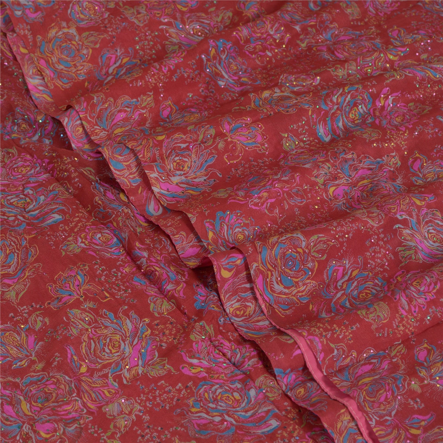 Санскритские винтажные сари красно-черные Мукешские работы из чистого шелка с принтом Сари из экологически чистой ткани