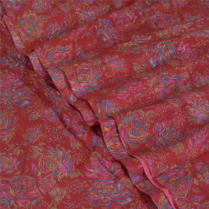 Санскритские винтажные сари красно-черные Мукешские работы из чистого шелка с принтом Сари из экологически чистой ткани