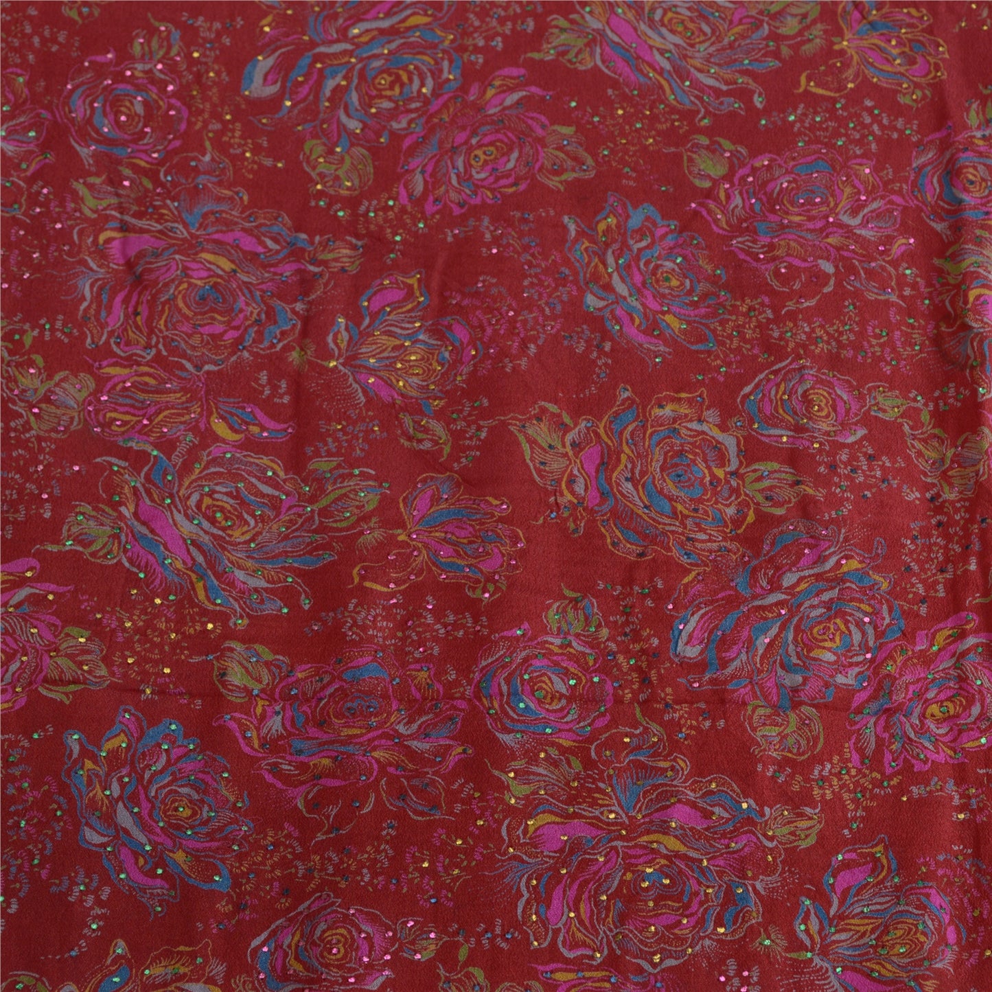 Санскритские винтажные сари красно-черные Мукешские работы из чистого шелка с принтом Сари из экологически чистой ткани