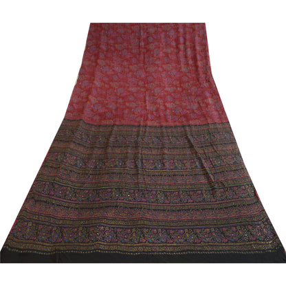 Санскритские винтажные сари красно-черные Мукешские работы из чистого шелка с принтом Сари из экологически чистой ткани