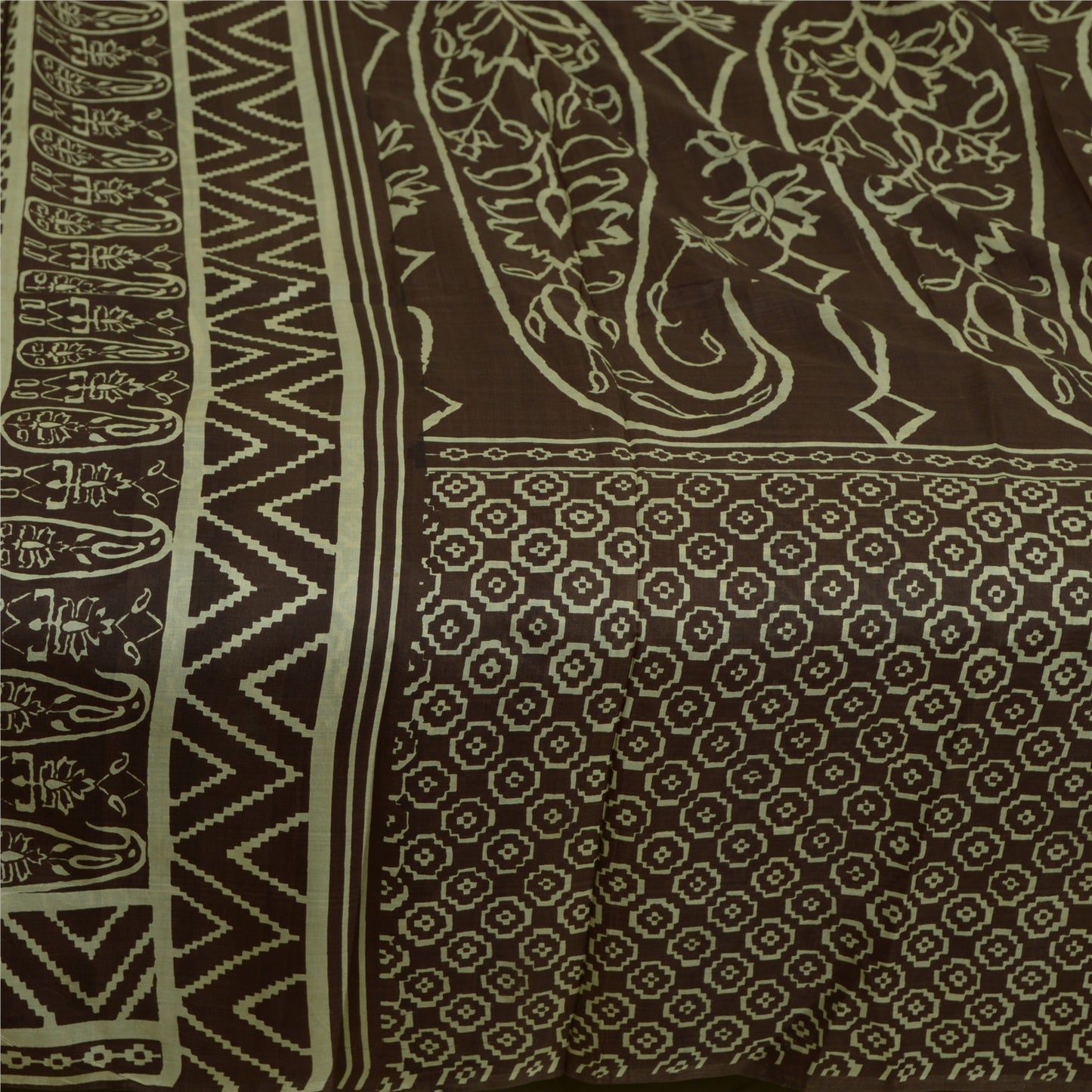 Sanskriti Vintage Sarees Brown 100% Pure Silk Printed Sari 5yd Soft Craft Sustainable Fabric