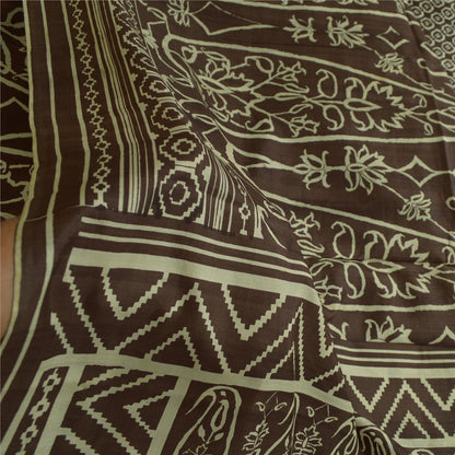 Sanskriti Vintage Sarees Brown 100% Pure Silk Printed Sari 5yd Soft Craft Sustainable Fabric