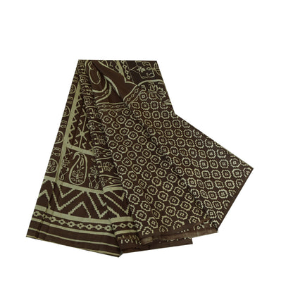 Sanskriti Vintage Sarees Brown 100% Pure Silk Printed Sari 5yd Soft Craft Sustainable Fabric