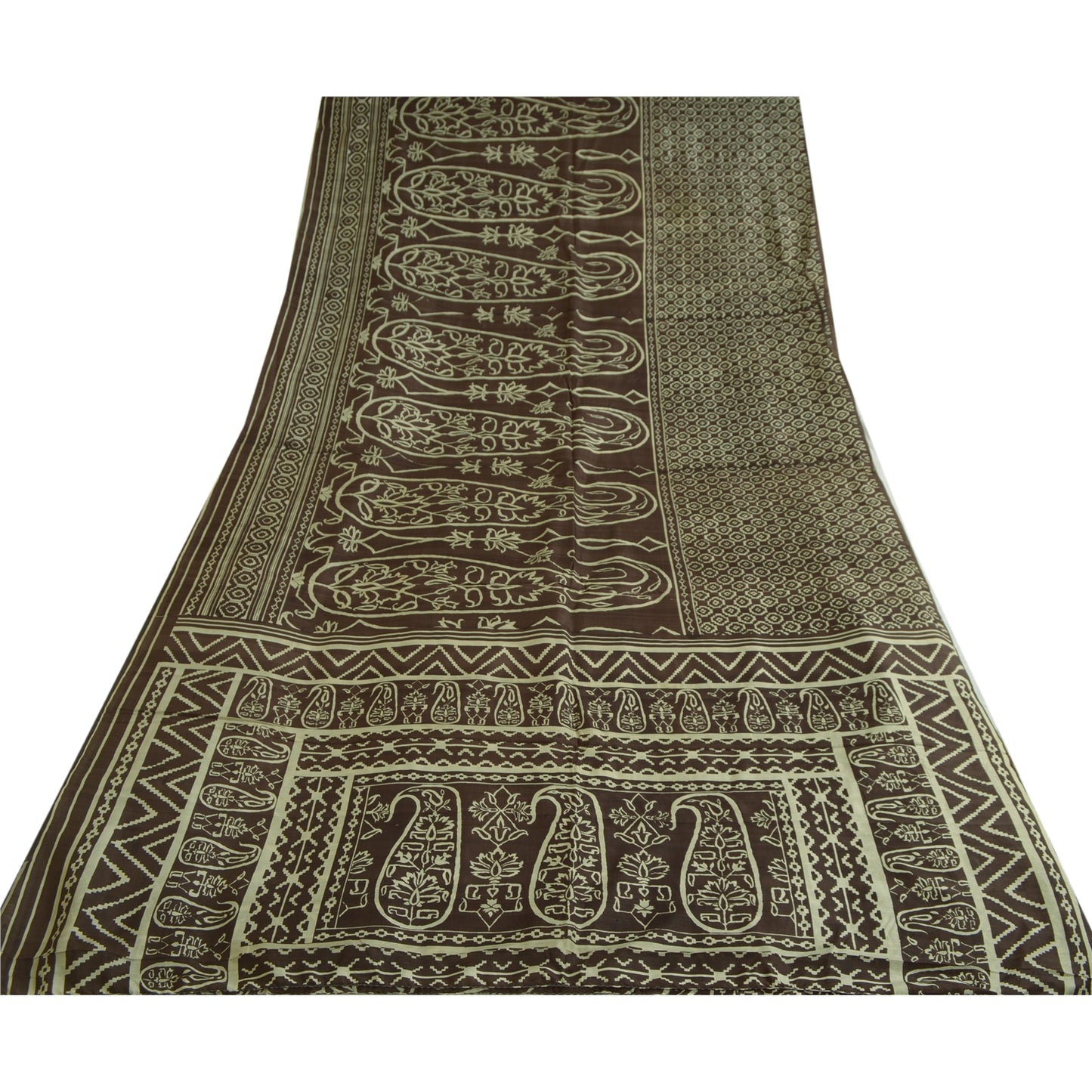 Sanskriti Vintage Sarees Brown 100% Pure Silk Printed Sari 5yd Soft Craft Sustainable Fabric
