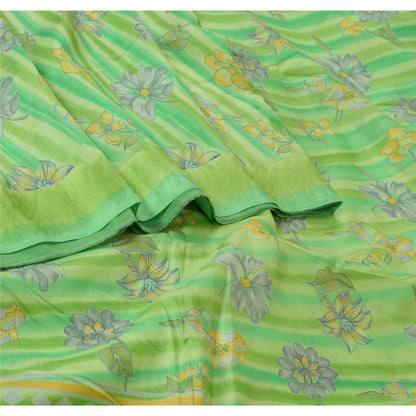 Sanskriti Vintage Sarees From India Green Pure Silk Printed Sari Craft Sustainable Fabric