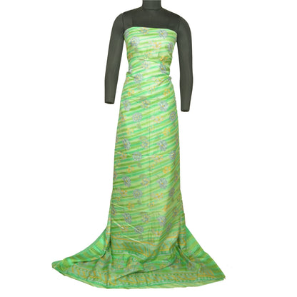 Sanskriti Vintage Sarees From India Green Pure Silk Printed Sari Craft Sustainable Fabric