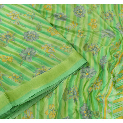Sanskriti Vintage Sarees From India Green Pure Silk Printed Sari Craft Sustainable Fabric