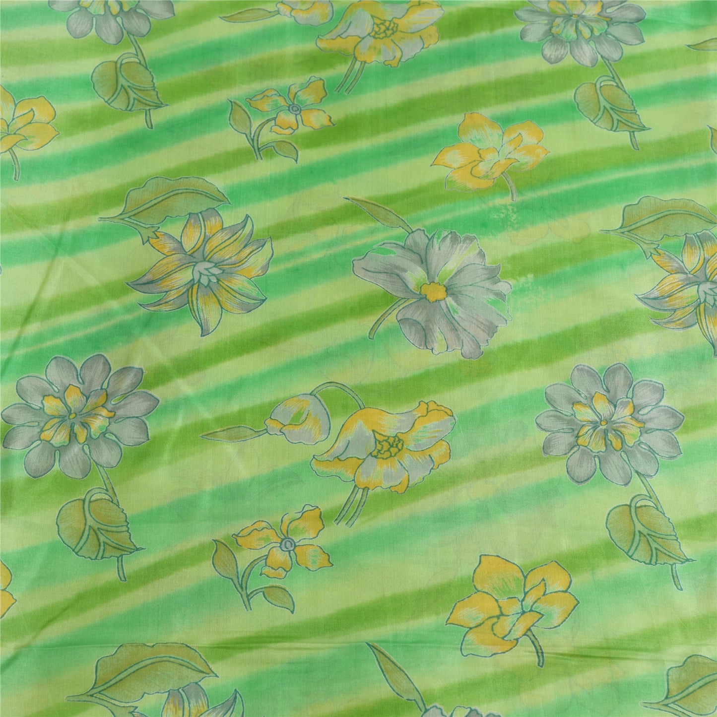 Sanskriti Vintage Sarees From India Green Pure Silk Printed Sari Craft Sustainable Fabric