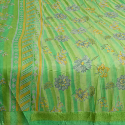 Sanskriti Vintage Sarees From India Green Pure Silk Printed Sari Craft Sustainable Fabric