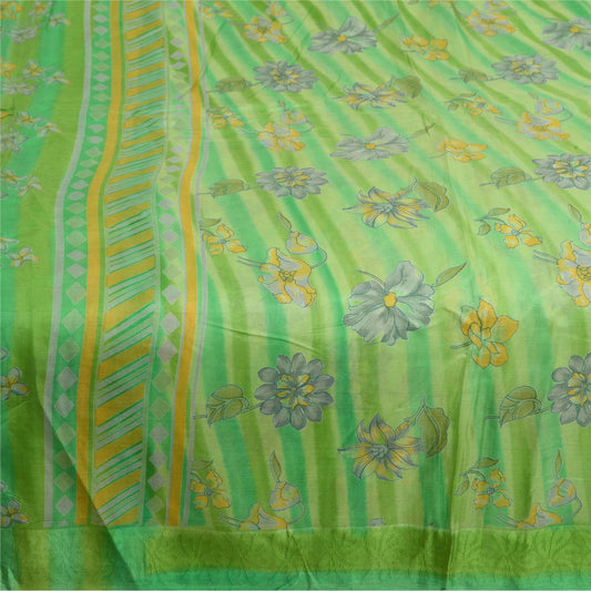 Sanskriti Vintage Sarees From India Green Pure Silk Printed Sari Craft Sustainable Fabric