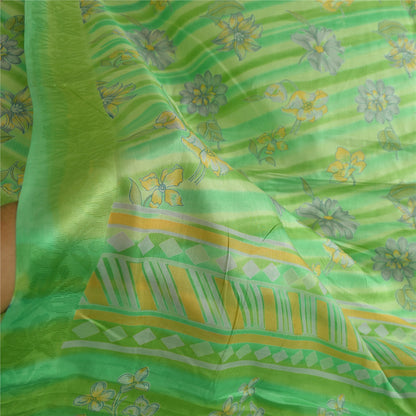 Sanskriti Vintage Sarees From India Green Pure Silk Printed Sari Craft Sustainable Fabric