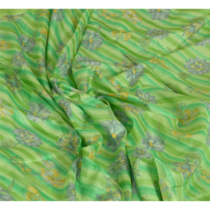 Sanskriti Vintage Sarees From India Green Pure Silk Printed Sari Craft Sustainable Fabric