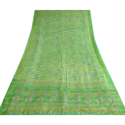 Sanskriti Vintage Sarees From India Green Pure Silk Printed Sari Craft Sustainable Fabric