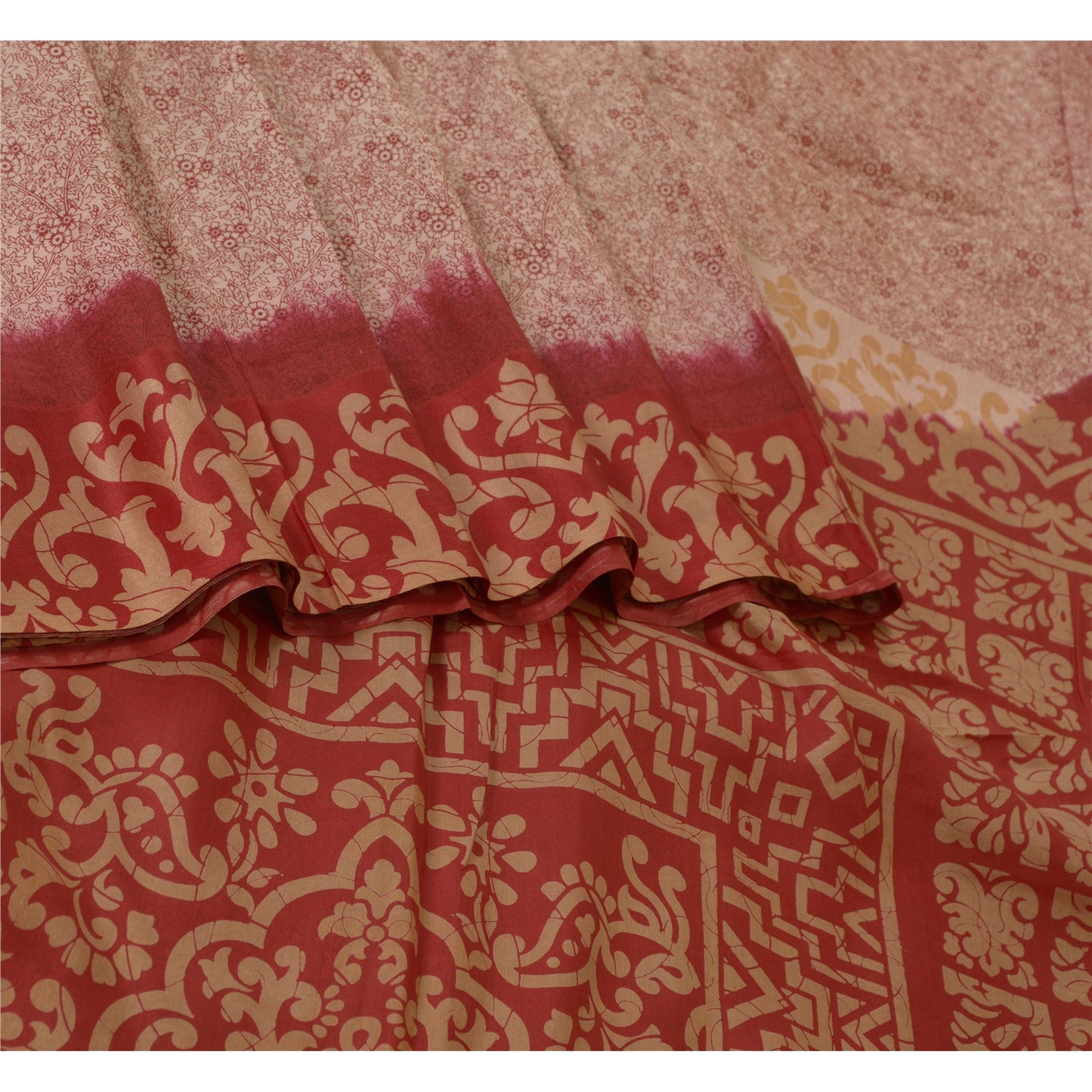 Санскритские винтажные сари индийское красное/кремовое чистое шелковое сари с принтом из экологически чистой ткани