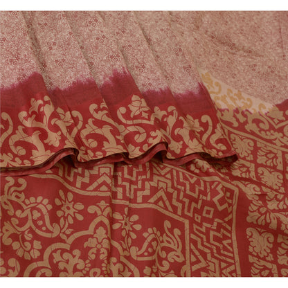 Санскритские винтажные сари индийское красное/кремовое чистое шелковое сари с принтом из экологически чистой ткани