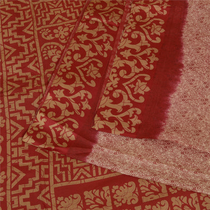 Санскритские винтажные сари индийское красное/кремовое чистое шелковое сари с принтом из экологически чистой ткани