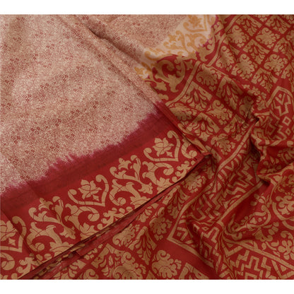 Санскритские винтажные сари индийское красное/кремовое чистое шелковое сари с принтом из экологически чистой ткани