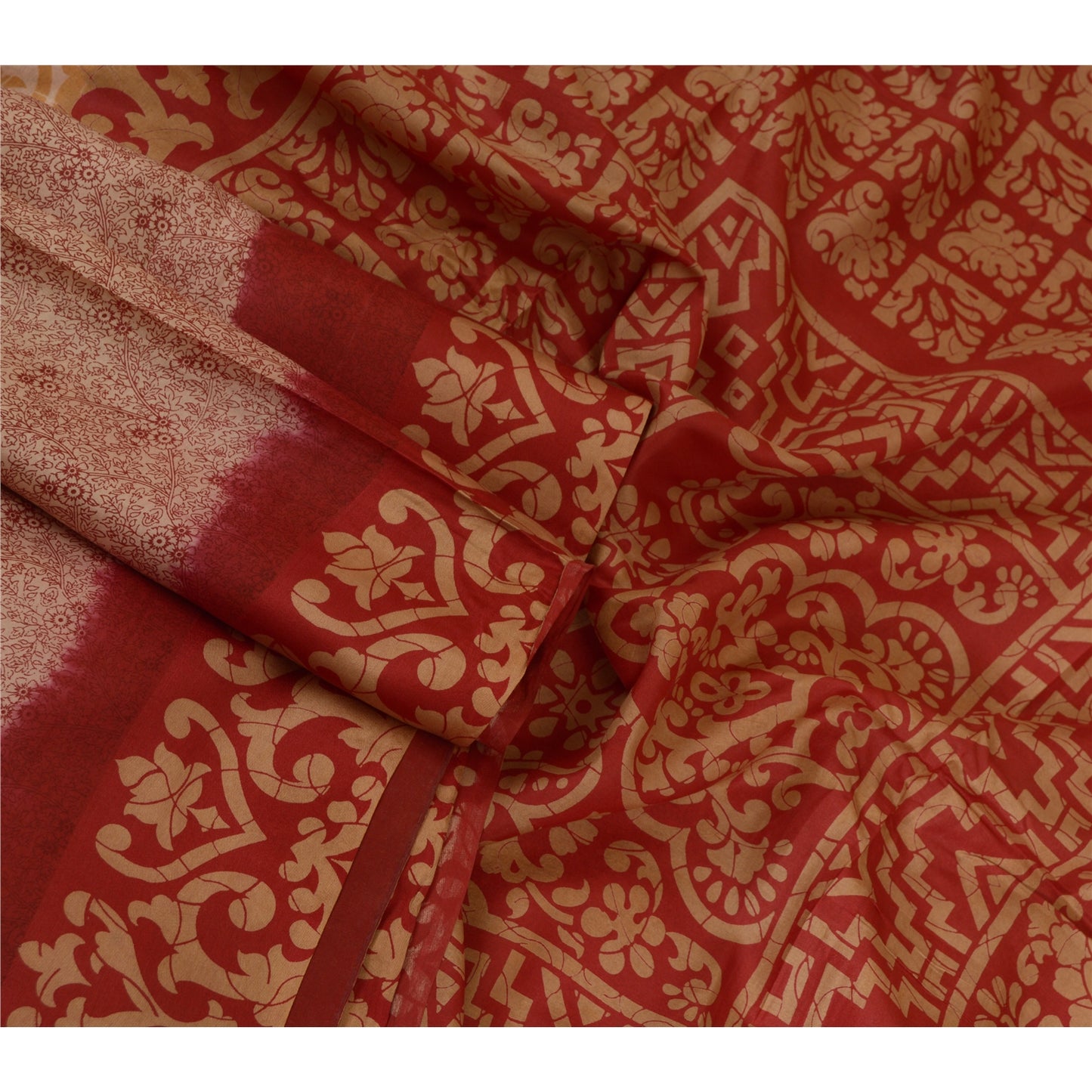 Санскритские винтажные сари индийское красное/кремовое чистое шелковое сари с принтом из экологически чистой ткани