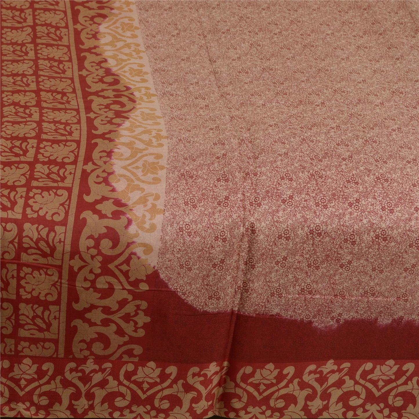 Санскритские винтажные сари индийское красное/кремовое чистое шелковое сари с принтом из экологически чистой ткани