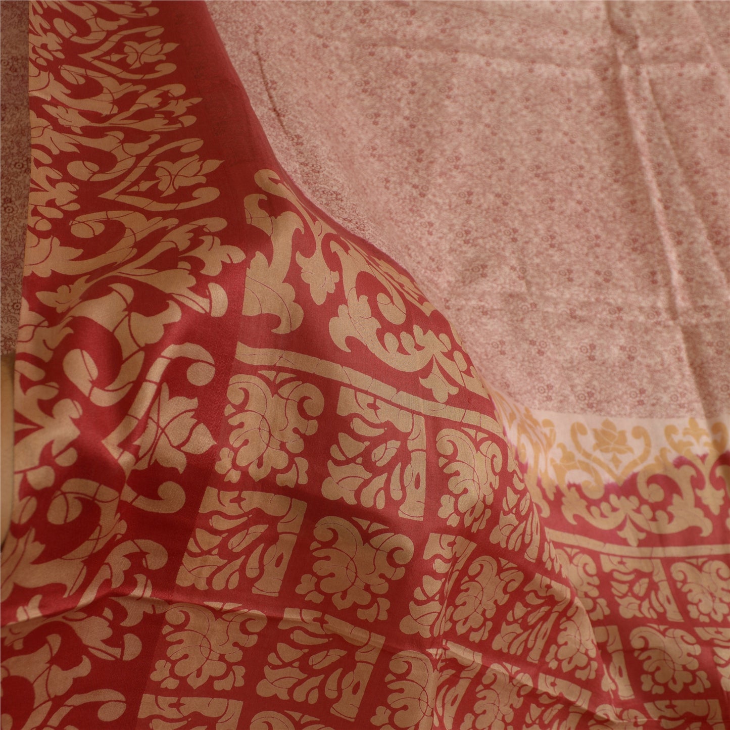 Санскритские винтажные сари индийское красное/кремовое чистое шелковое сари с принтом из экологически чистой ткани