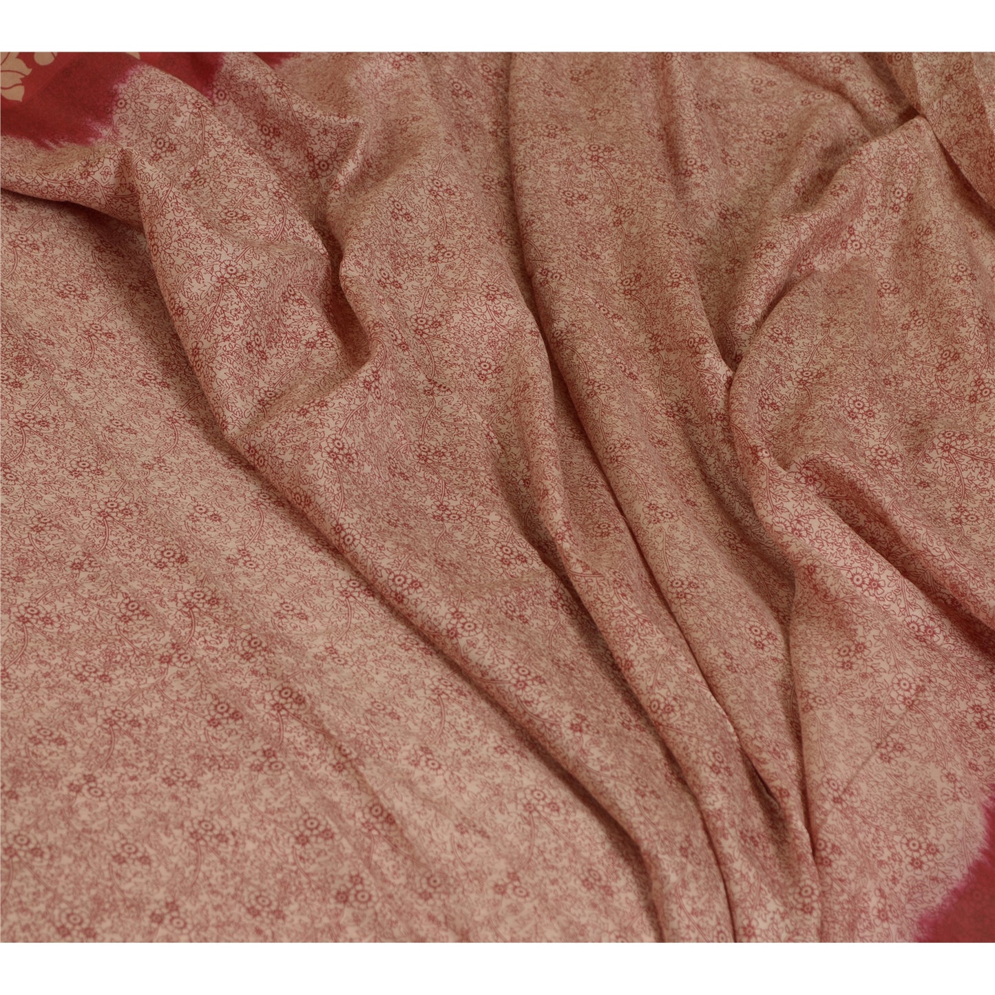 Санскритские винтажные сари индийское красное/кремовое чистое шелковое сари с принтом из экологически чистой ткани