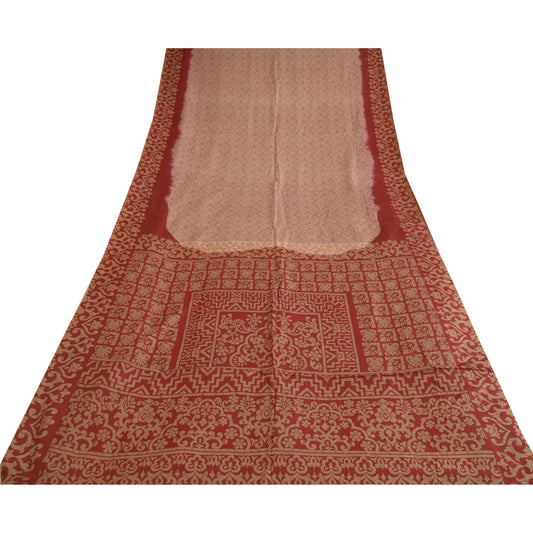 Sanskriti Vintage Sarees Indian Red/Cream Pure Silk Printed Sari Craft Sustainable Fabric