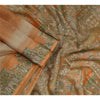Sanskriti Vintage Sarees Indian Peach/Green Pure Silk Printed Sari Craft Sustainable Fabric