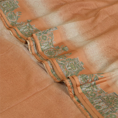 Sanskriti Vintage Sarees Indian Peach/Green Pure Silk Printed Sari Craft Sustainable Fabric