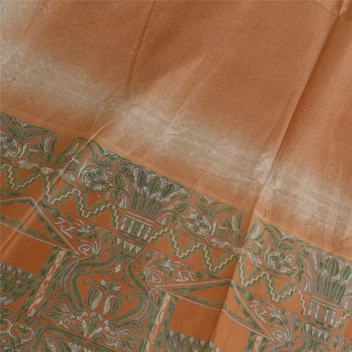 Sanskriti Vintage Sarees Indian Peach/Green Pure Silk Printed Sari Craft Sustainable Fabric