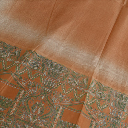 Sanskriti Vintage Sarees Indian Peach/Green Pure Silk Printed Sari Craft Sustainable Fabric
