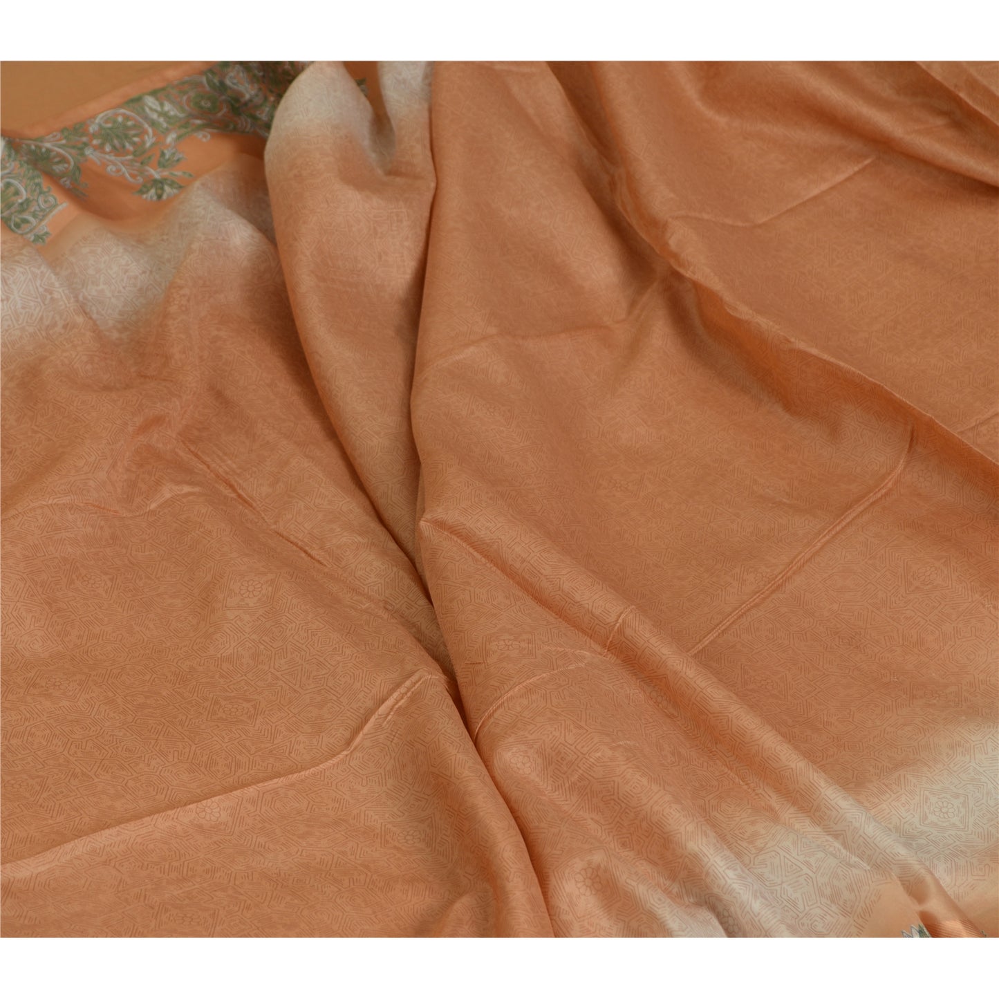Sanskriti Vintage Sarees Indian Peach/Green Pure Silk Printed Sari Craft Sustainable Fabric