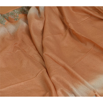Sanskriti Vintage Sarees Indian Peach/Green Pure Silk Printed Sari Craft Sustainable Fabric