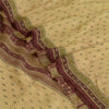 Sanskriti Vintage Sarees Cream/Dark Red Pure Silk Printed Sari Soft Craft Sustainable Fabric