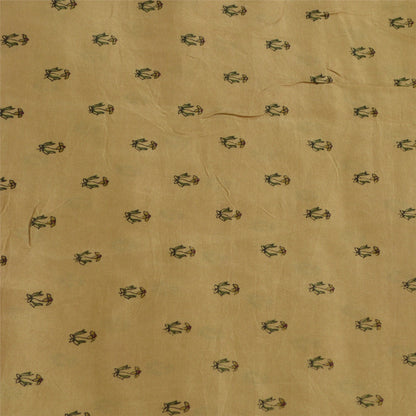 Sanskriti Vintage Sarees Cream/Dark Red Pure Silk Printed Sari Soft Craft Sustainable Fabric