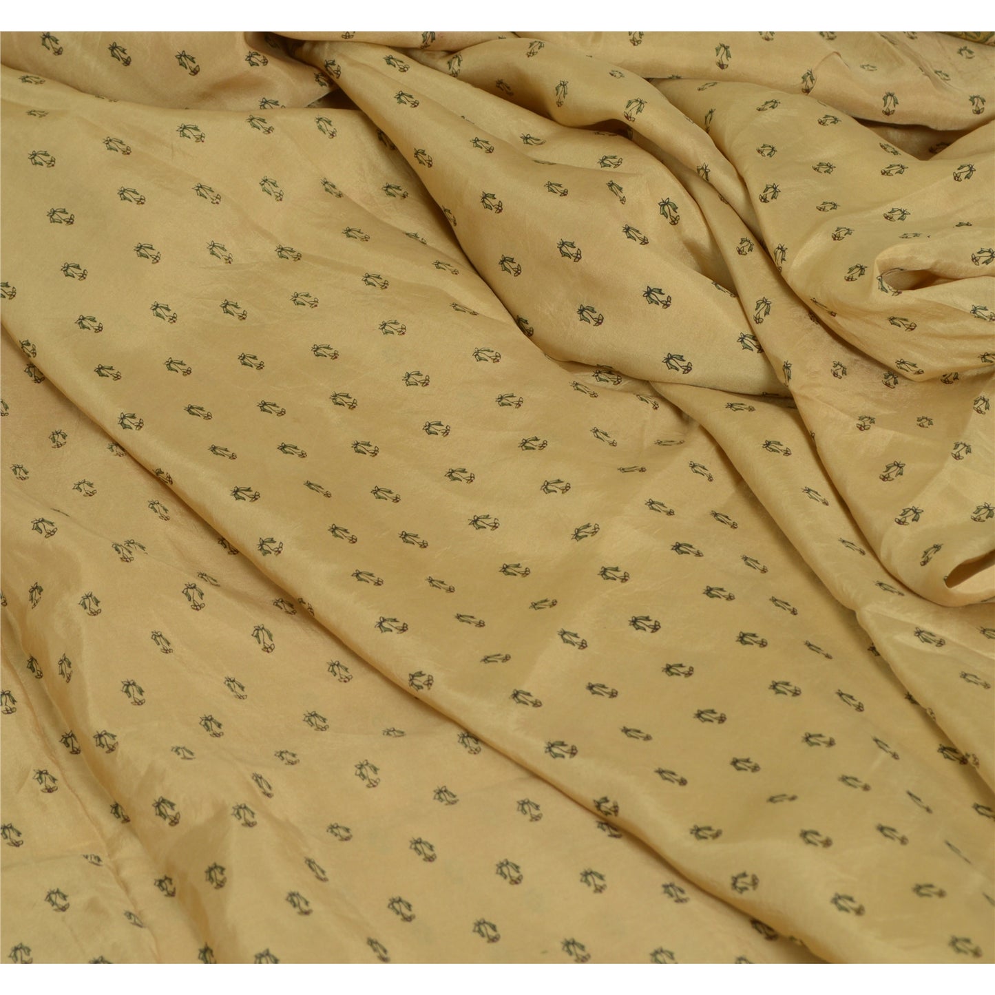 Sanskriti Vintage Sarees Cream/Dark Red Pure Silk Printed Sari Soft Craft Sustainable Fabric