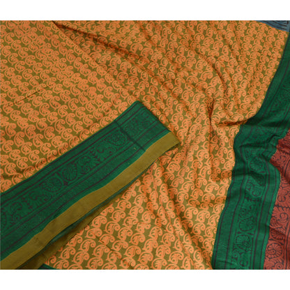 Санскритские винтажные сари индийское оранжево-зеленое сари из чистого шелка с принтом ремесло устойчивая ткань